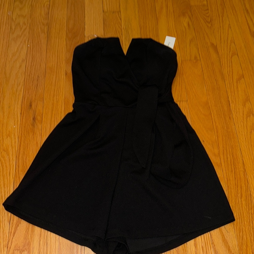 Black strapless romper